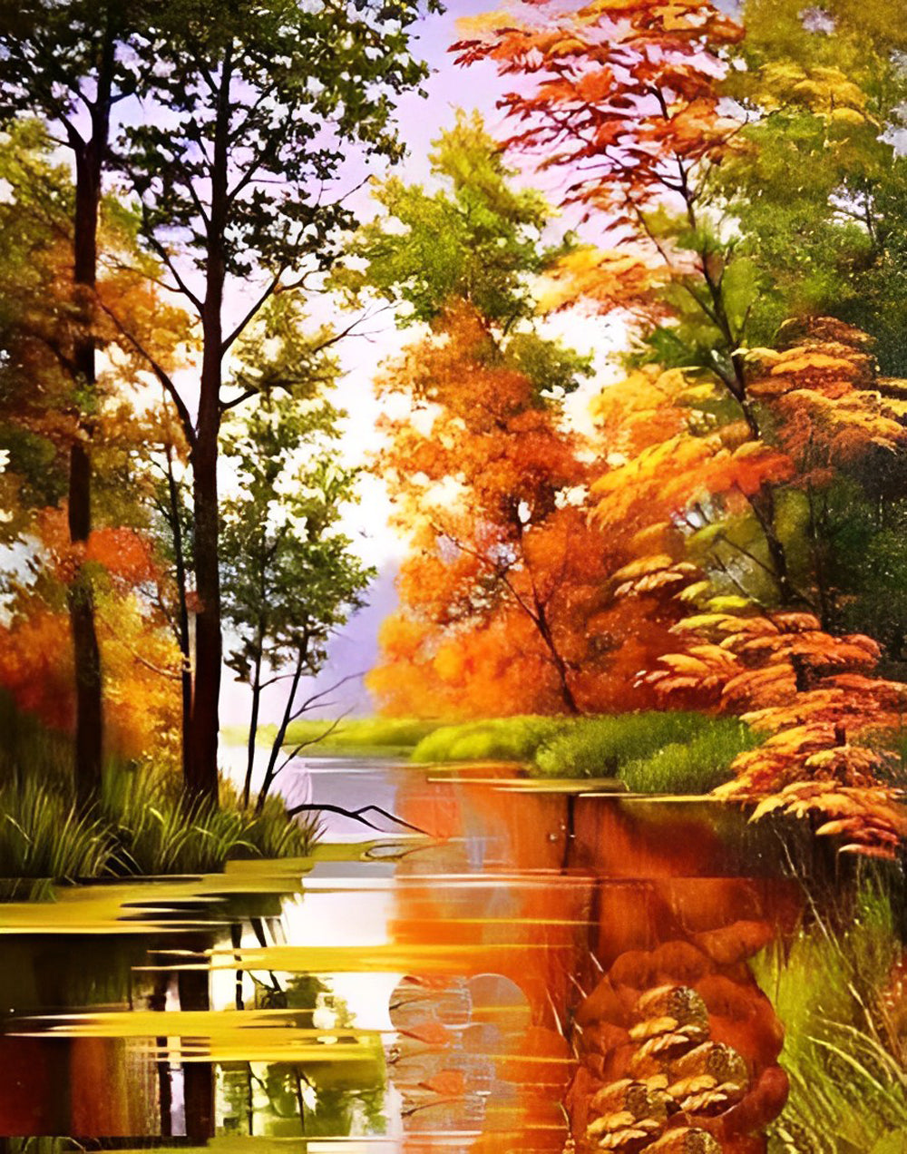 Gouden Herfstglorie aan het Water Diamond Painting