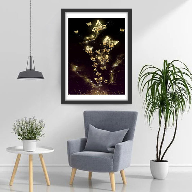 Gouden Lichtpuntjes en Vlinders Diamond Painting