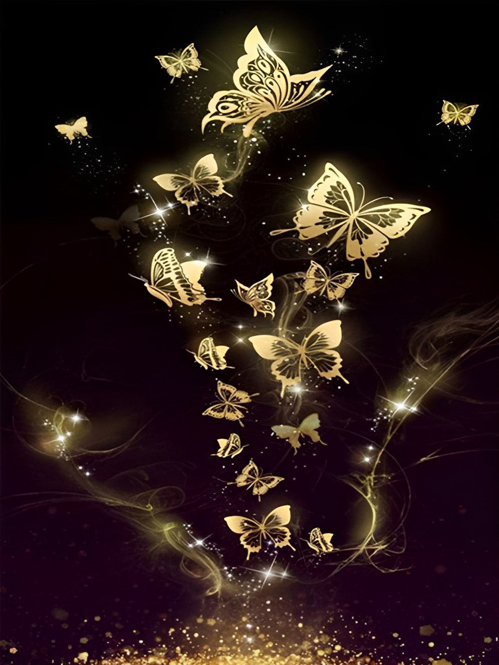 Gouden Lichtpuntjes en Vlinders Diamond Painting