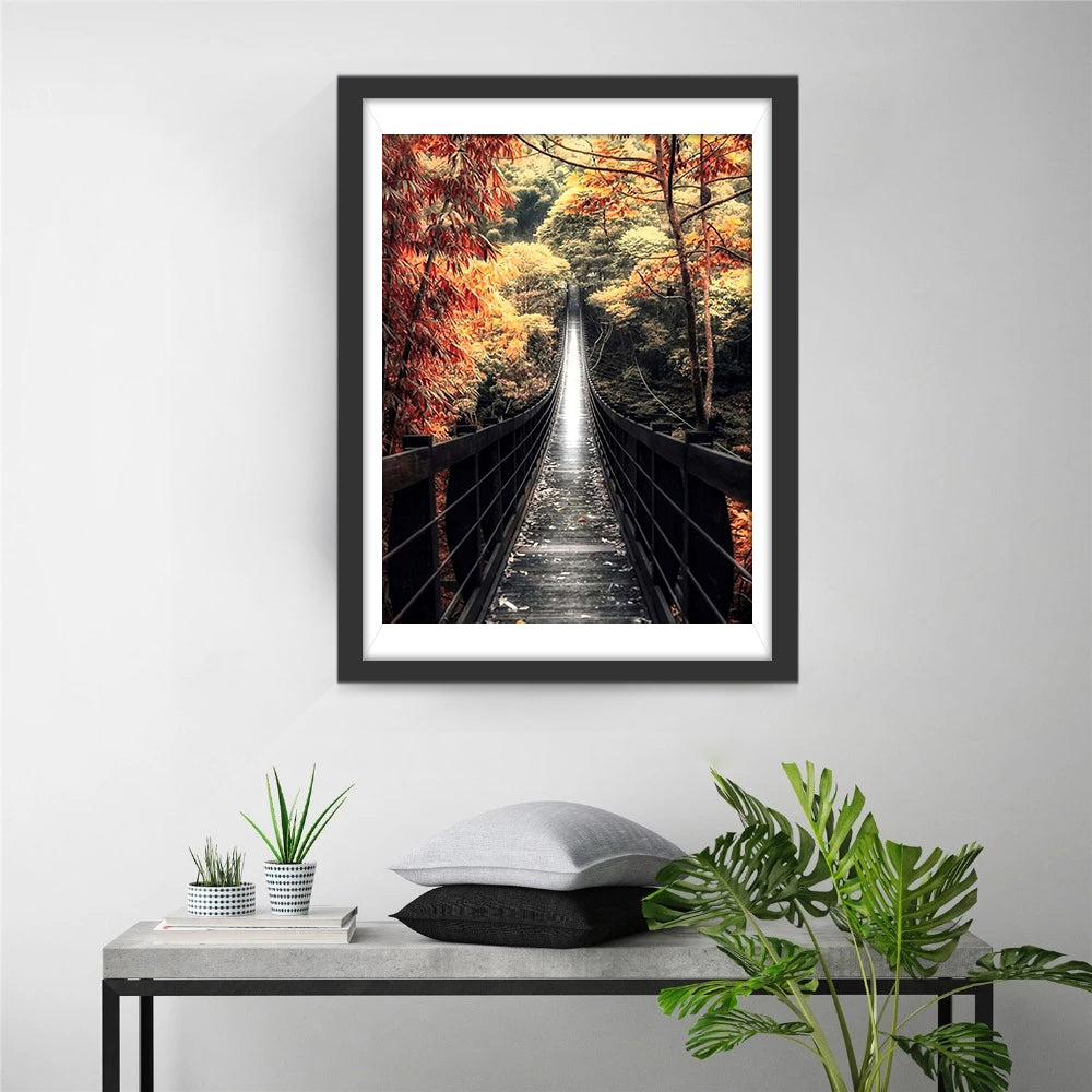Gouden Najaarsbladeren en de Lopende Brug Diamond Painting