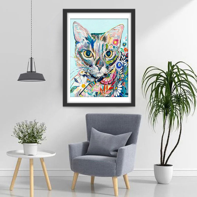 Graffiti Kat op Hemelsblauwe Achtergrond Diamond Painting