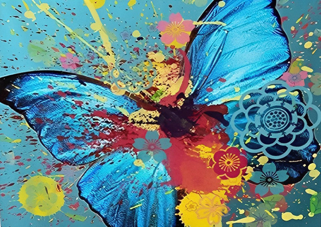 Graffiti-stijl Een Paar Bloemen en een Vlinder Diamond Painting
