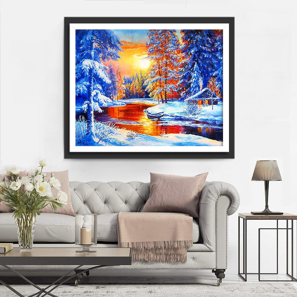Grandioos Wintertafereel bij Zonsopgang in het Sneeuwbos Diamond Painting
