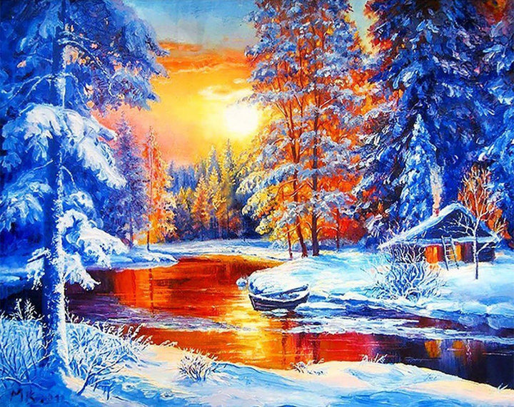 Grandioos Wintertafereel bij Zonsopgang in het Sneeuwbos Diamond Painting