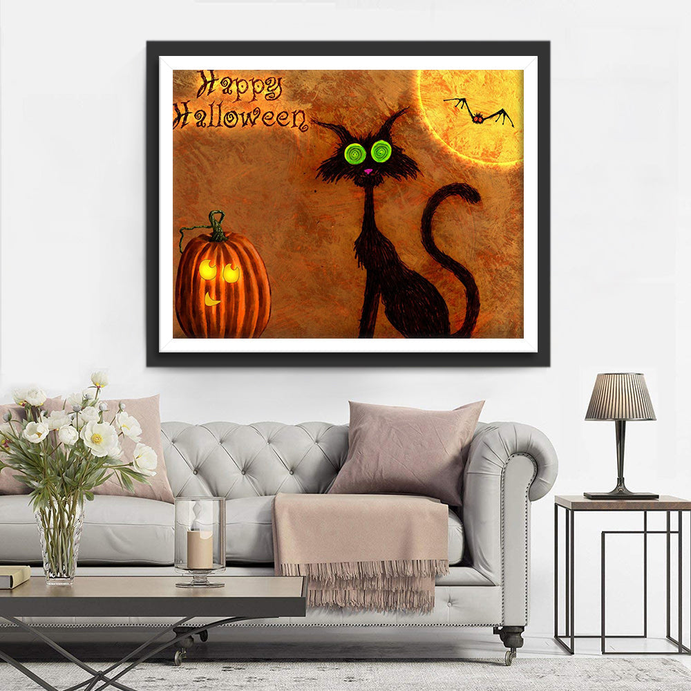 Griezel-kat met Groene Ogen Diamond Painting