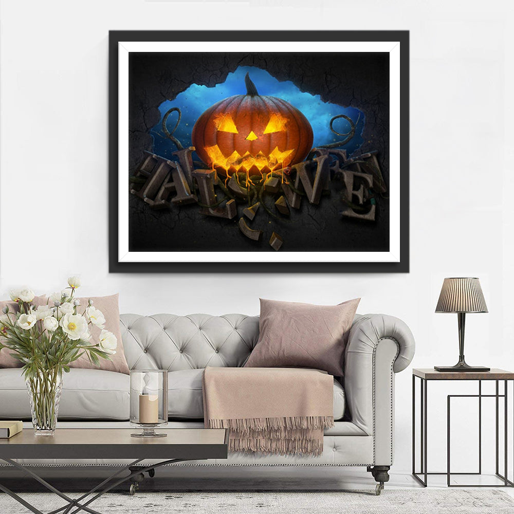 Griezelige Pompoen in Grot op Halloween Diamond Painting