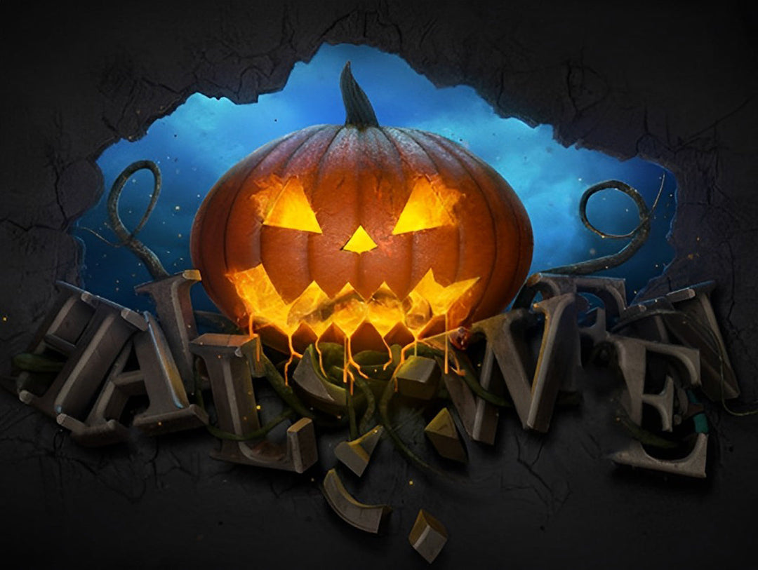 Griezelige Pompoen in Grot op Halloween Diamond Painting