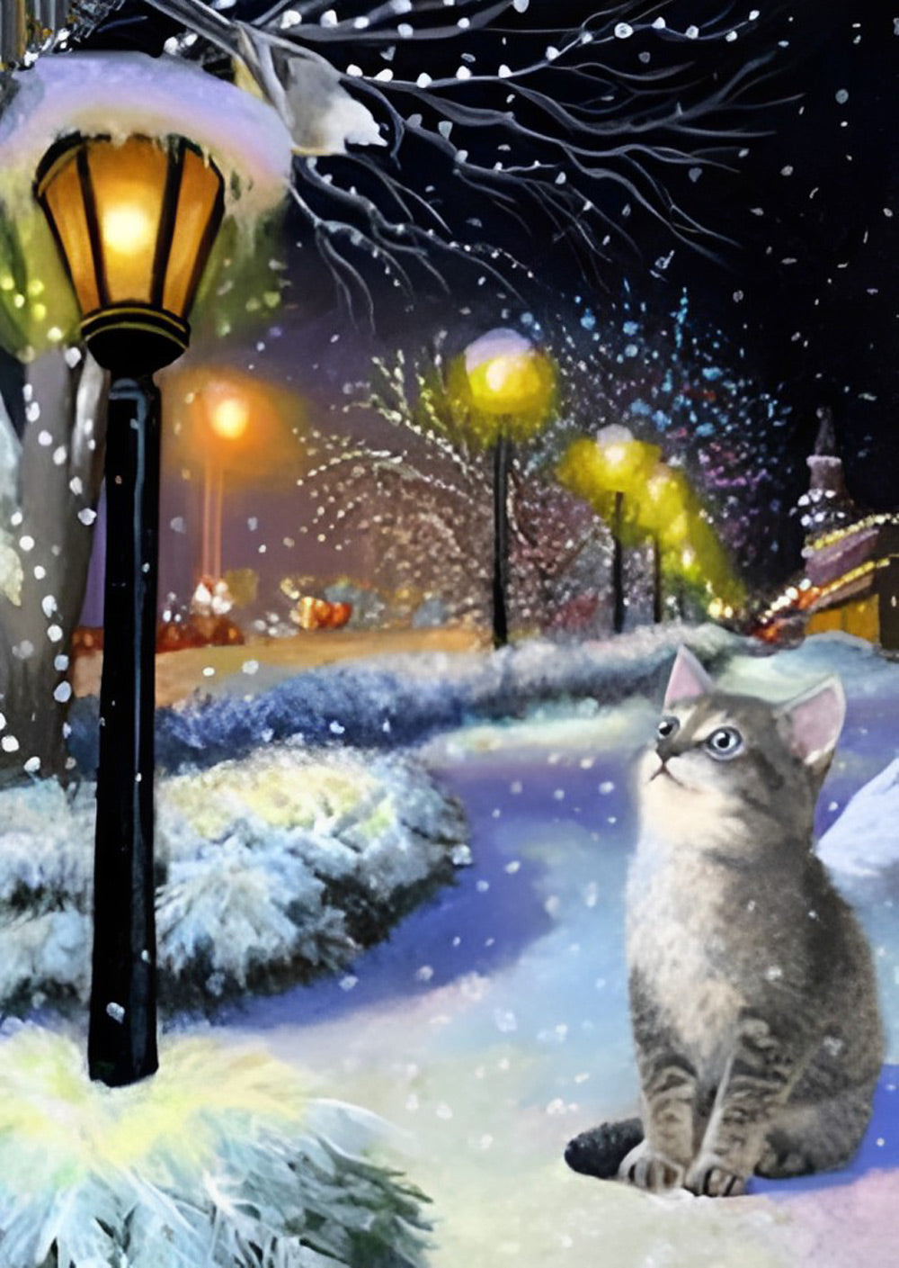 Grijze Kat in Lamplicht Diamond Painting