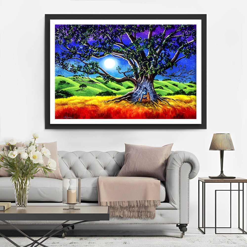 Groene Bomen op een Kleurrijke Weide Diamond Painting