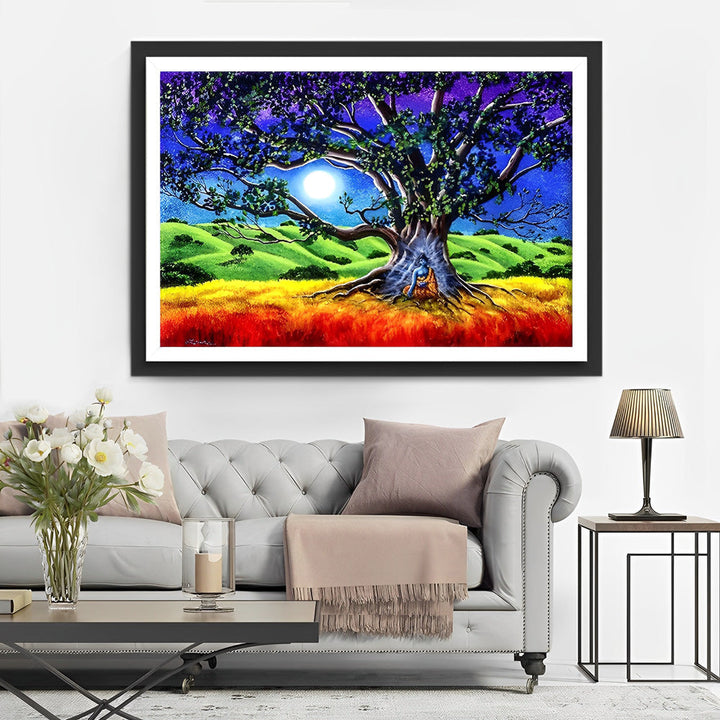 Groene Bomen op een Kleurrijke Weide Diamond Painting