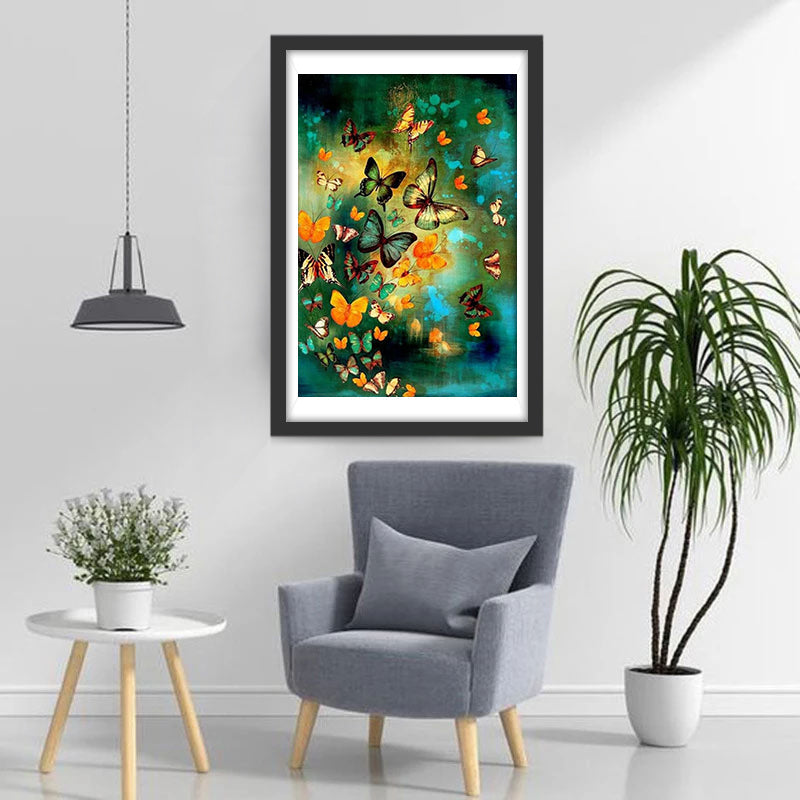 Groene, Gele en Kleurrijke Vlinders Diamond Painting