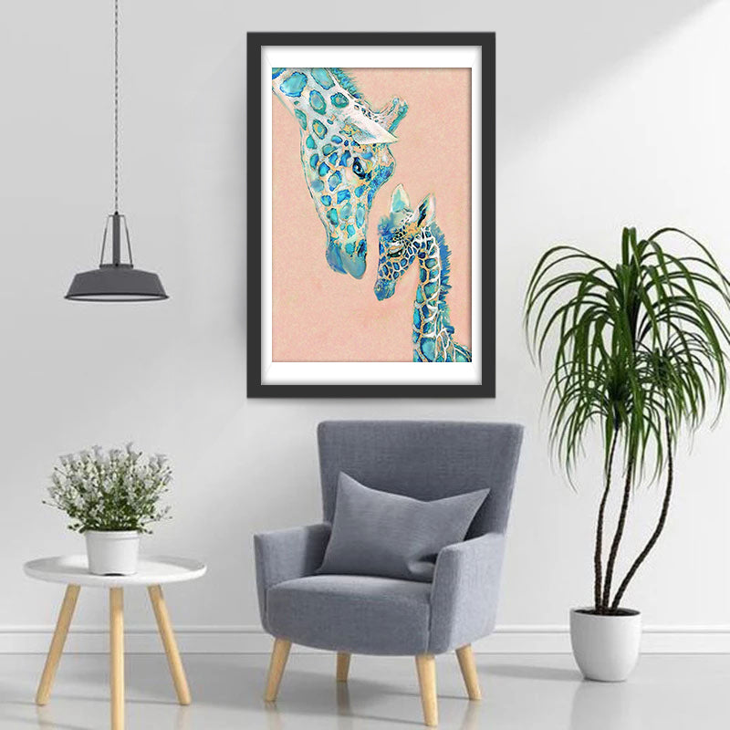 Groene Giraf Moeder en Kind Diamond Painting