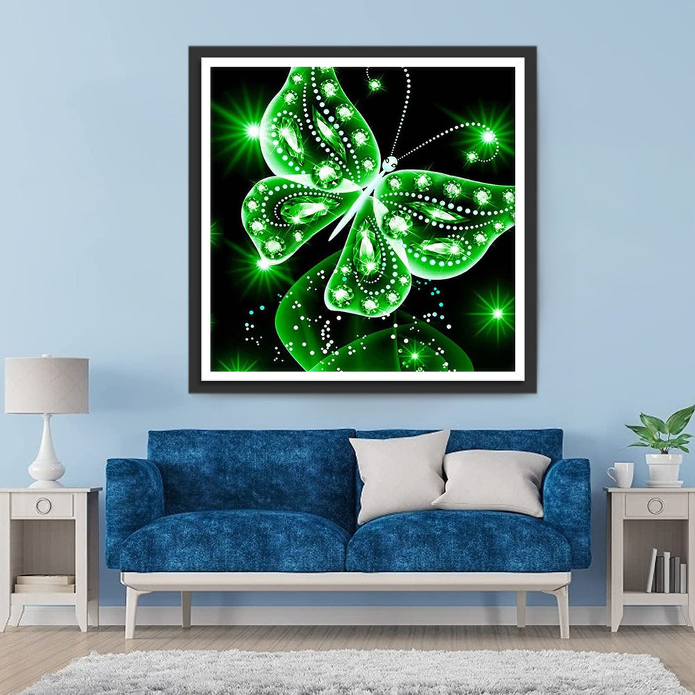 Groene Gloeiende Vlinder Diamond Painting