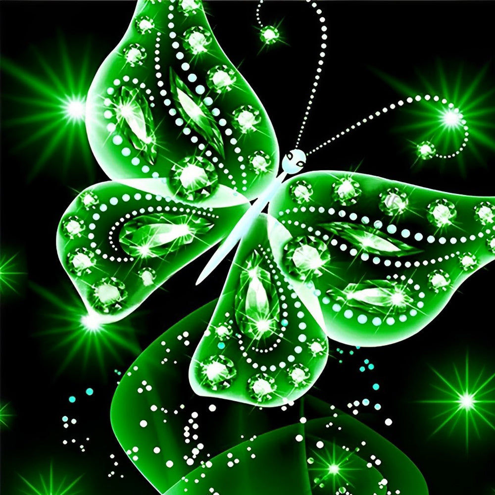 Groene Gloeiende Vlinder Diamond Painting