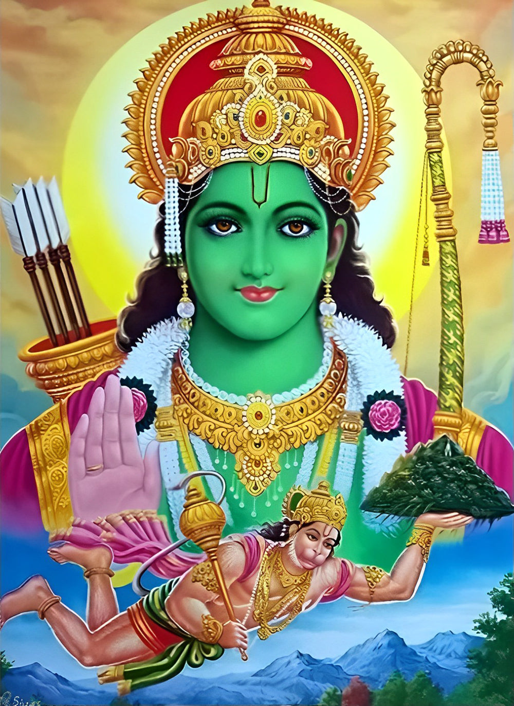 Groene Rama met Heilige Symbolen Diamond Painting
