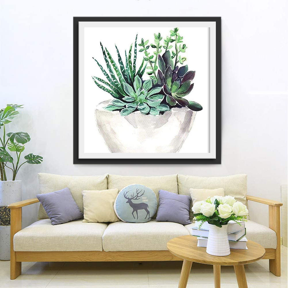 Groene Vetplant in Pot Diamond Painting