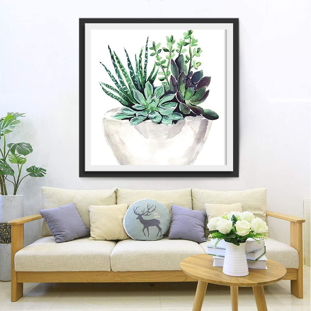 Groene Vetplant in Pot Diamond Painting