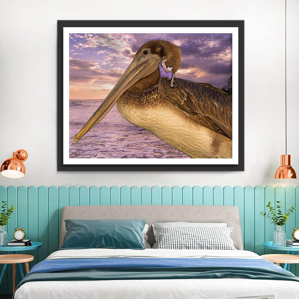 Grote Bruine Pelikaan Diamond Painting
