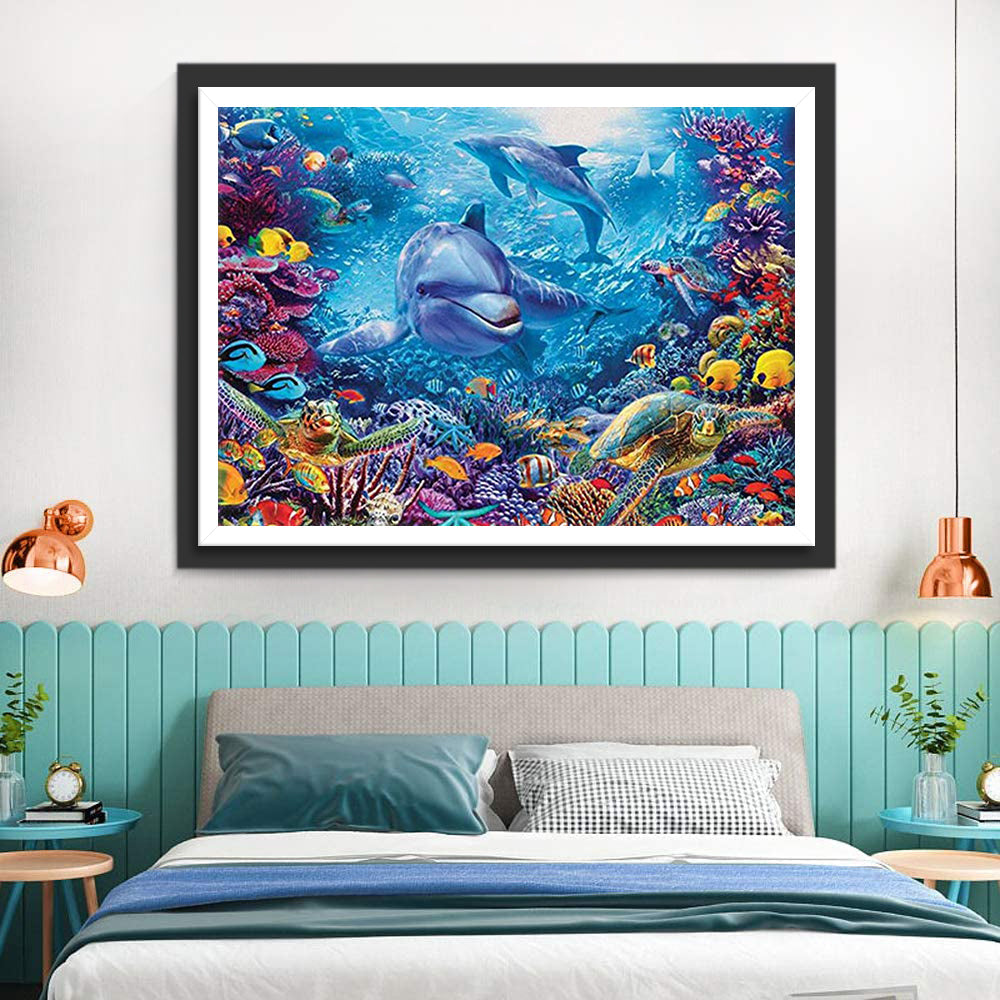 Grote Dolfijnen en Kleurrijke Zeedieren Diamond Painting