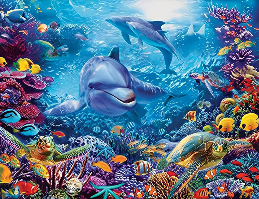 Grote Dolfijnen en Kleurrijke Zeedieren Diamond Painting