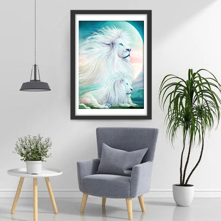 Grote en Kleine Leeuwen in het Maanlicht Diamond Painting
