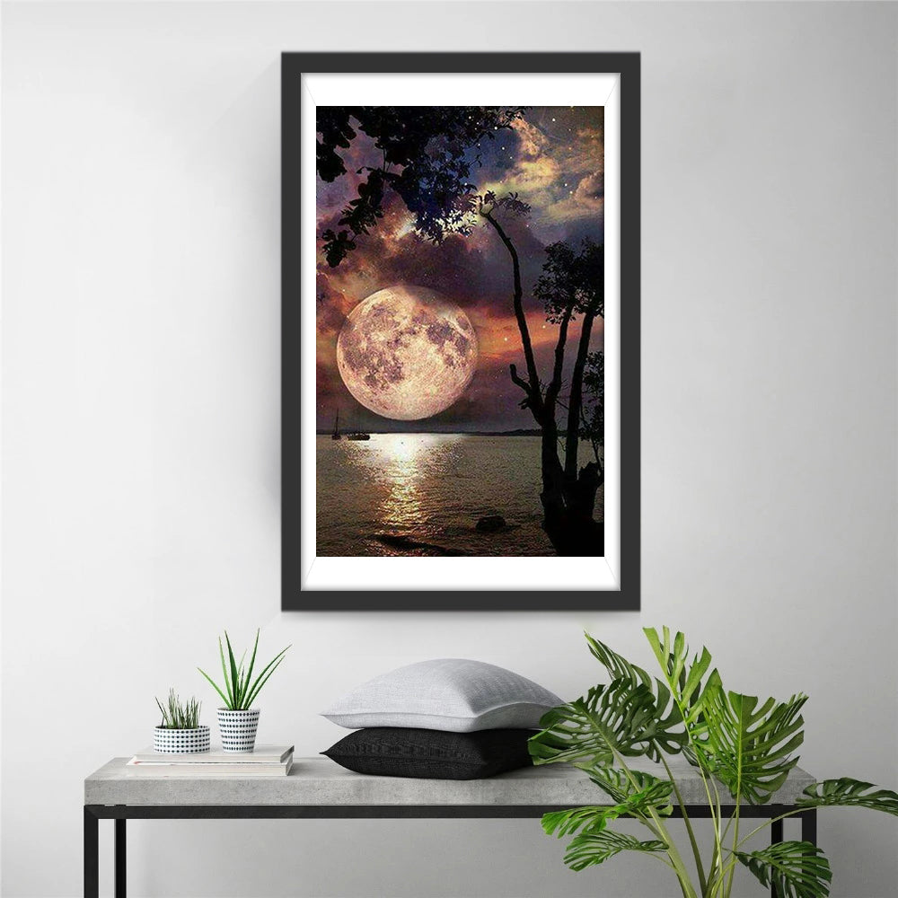 Grote Maan boven het Meer Diamond Painting