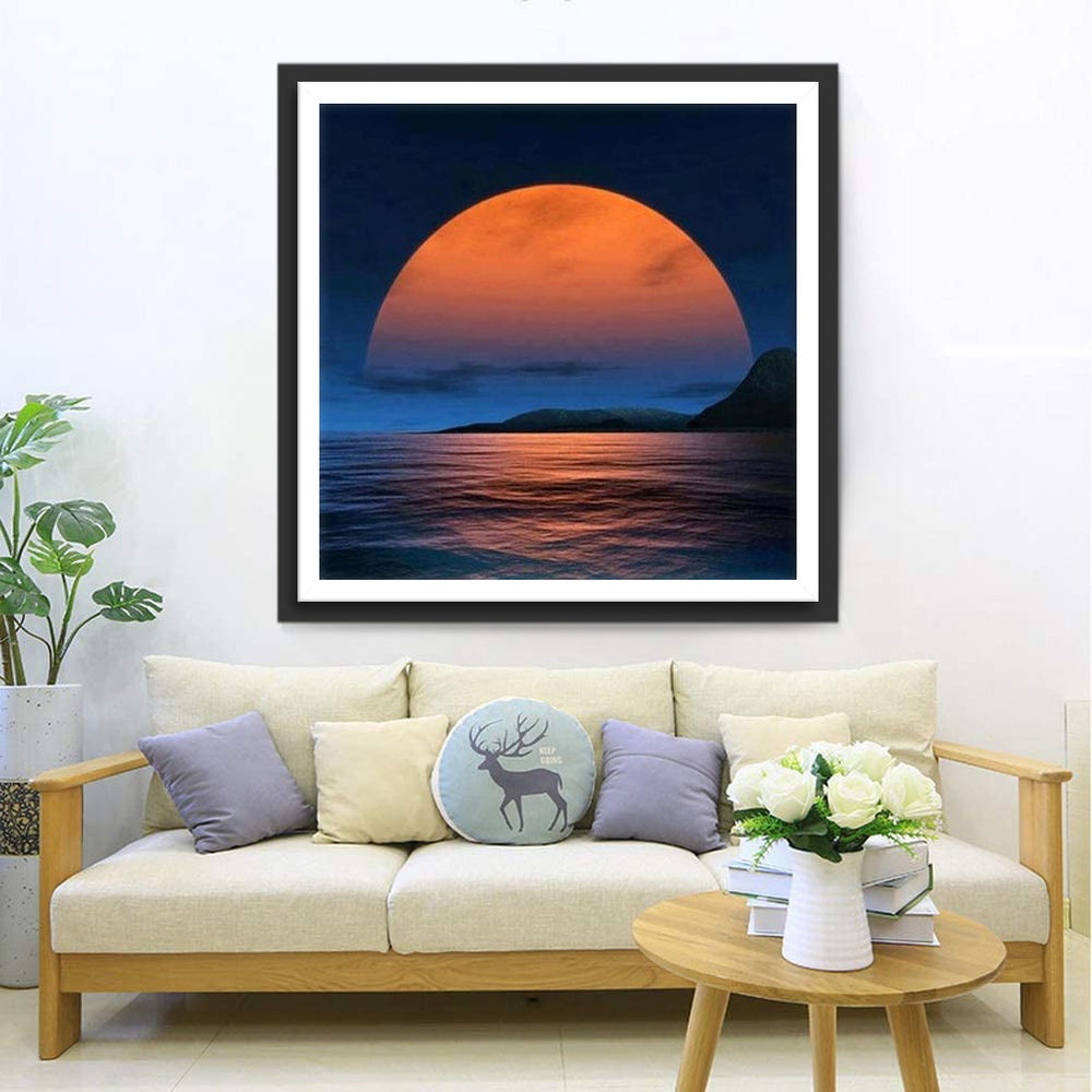 Grote Rode Zon boven de Zee Diamond Painting