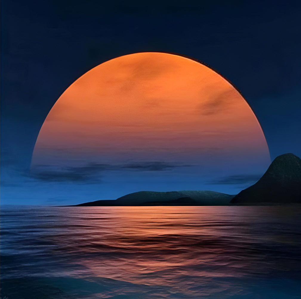 Grote Rode Zon boven de Zee Diamond Painting