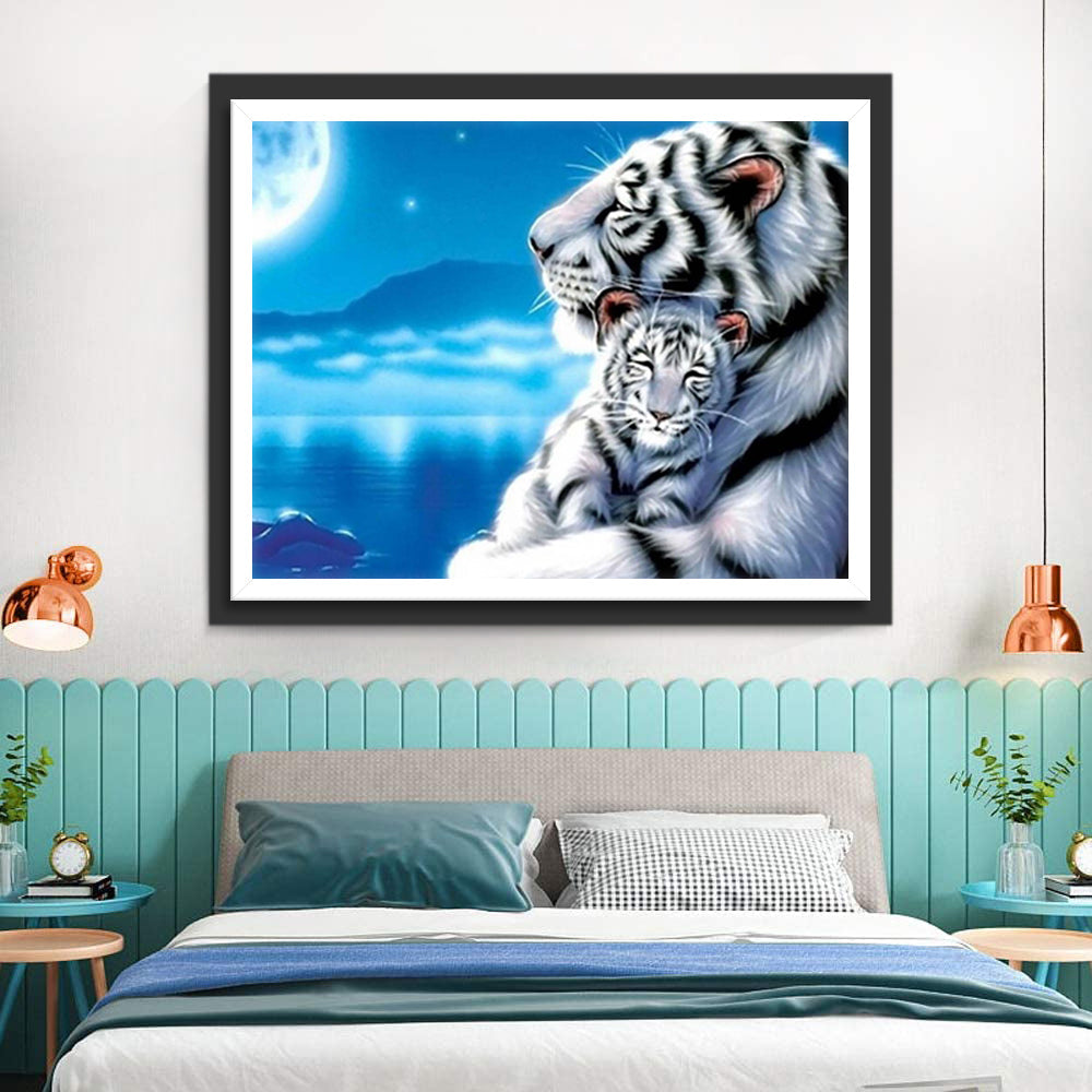 Grote Tijger Slaapt met Baby in zijn Armen Diamond Painting
