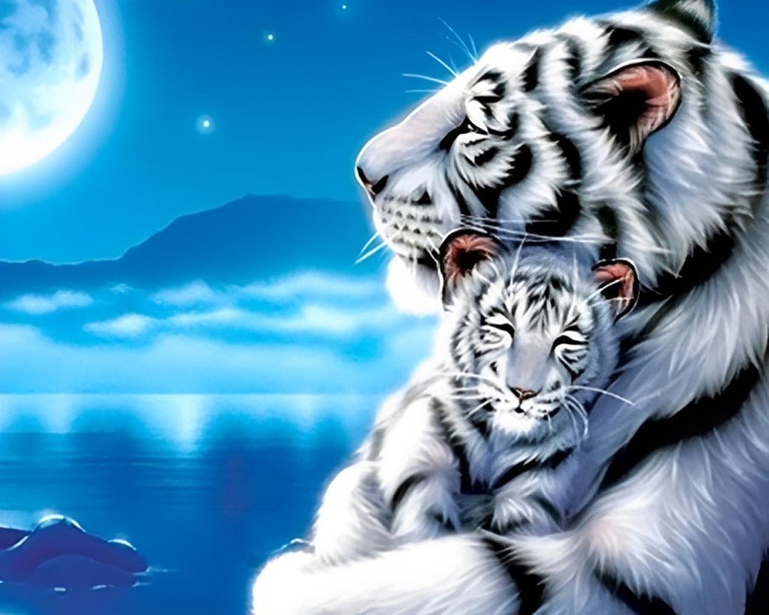 Grote Tijger Slaapt met Baby in zijn Armen Diamond Painting