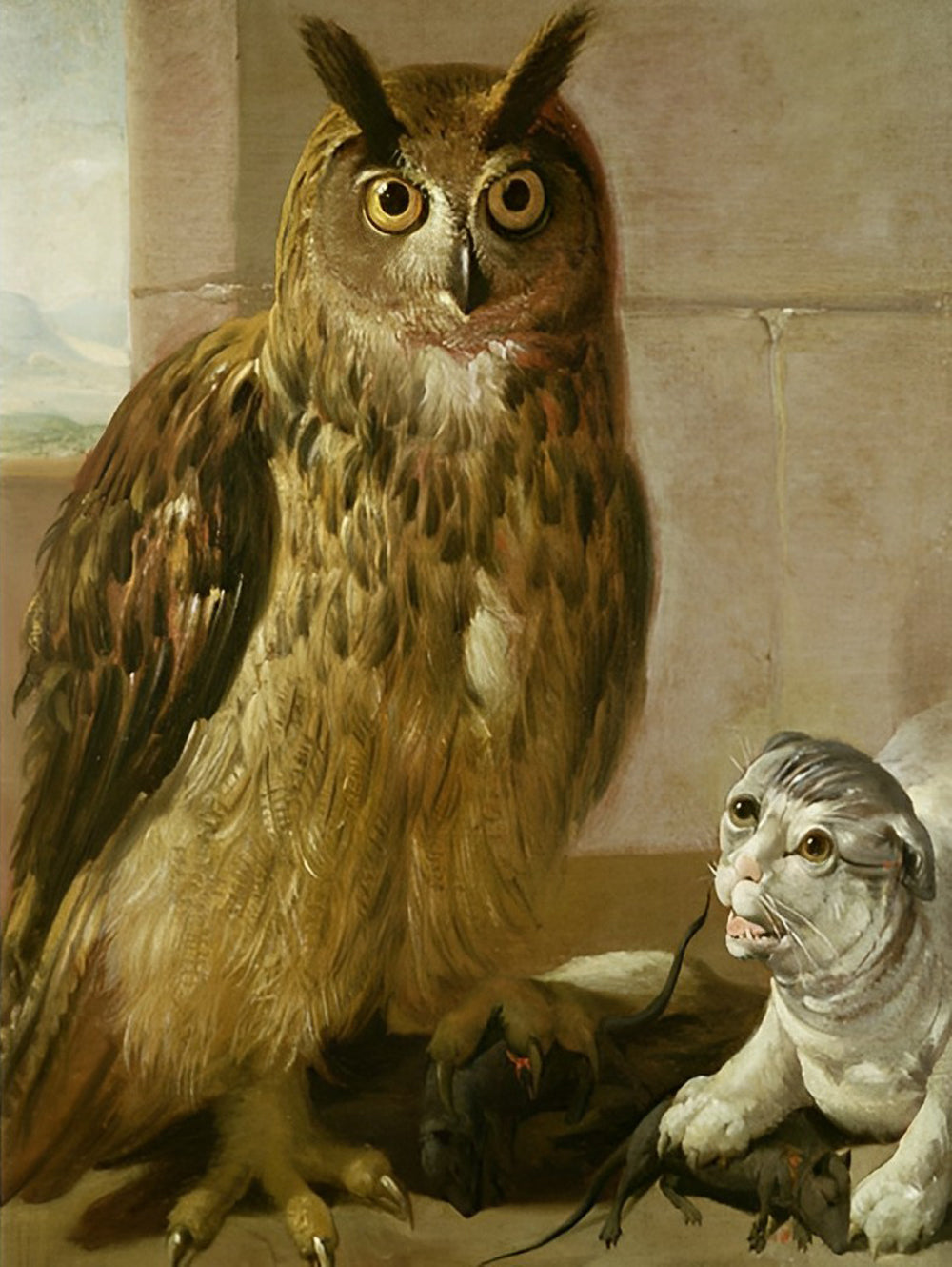 Grote Uil en een Kat Diamond Painting