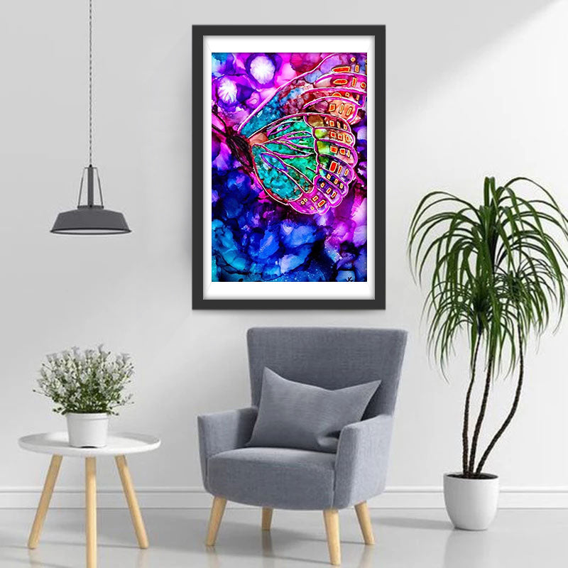 Grote Vlinder op Kleurrijke Bloemblaadjes Diamond Painting