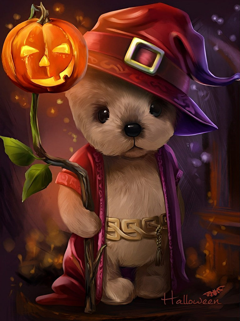 Halloween en de Pompoen in Hand Diamond Painting