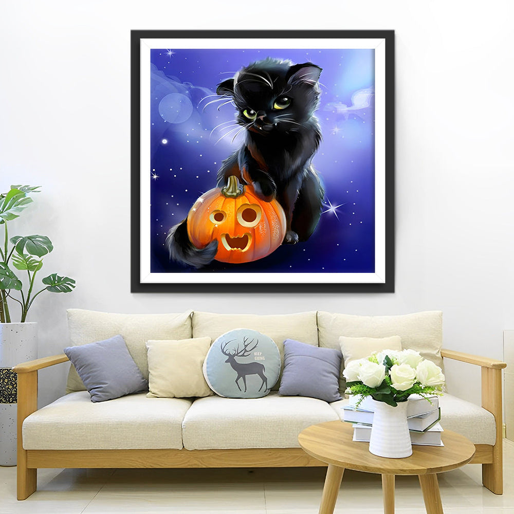 Halloween Pompoen en Zwarte Kat Diamond Painting