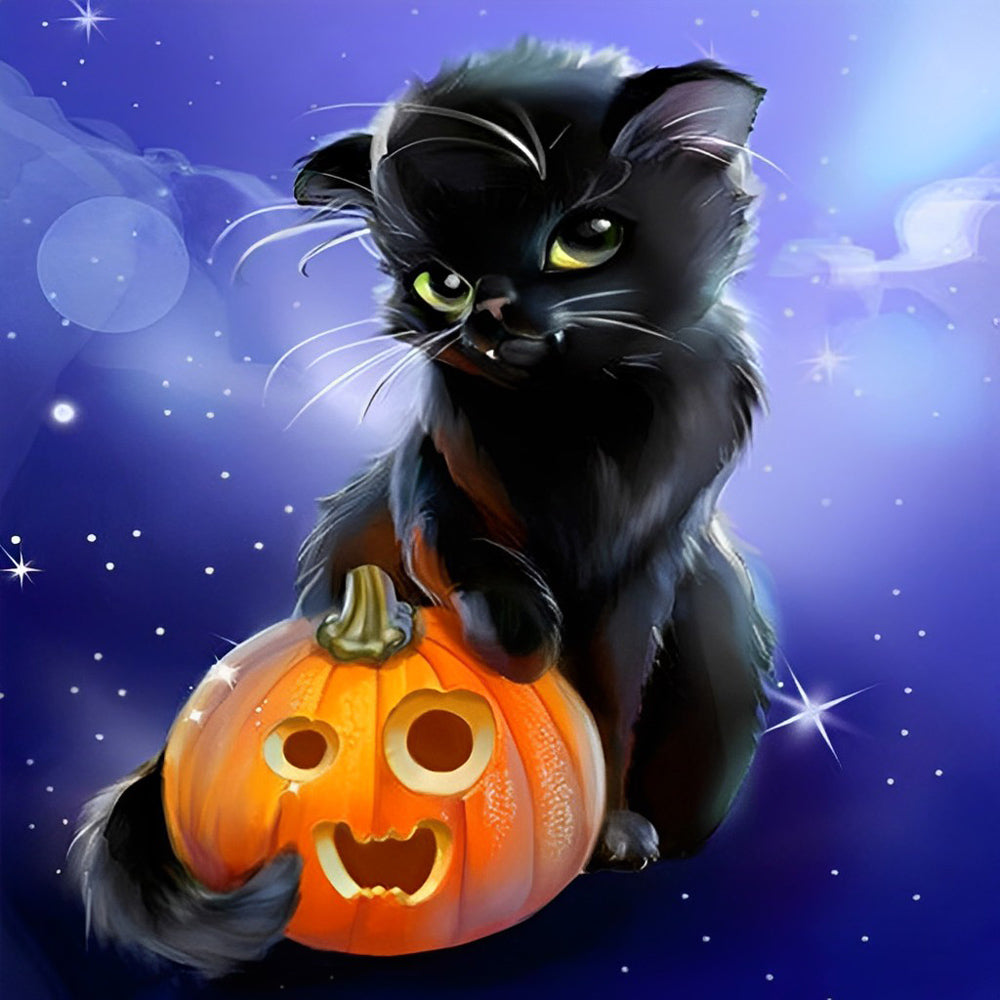 Halloween Pompoen en Zwarte Kat Diamond Painting