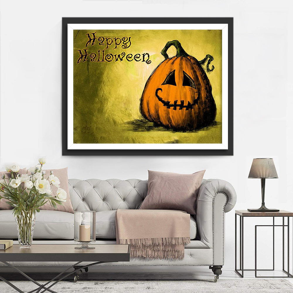 Halloween-pompoen met Glimlach Diamond Painting
