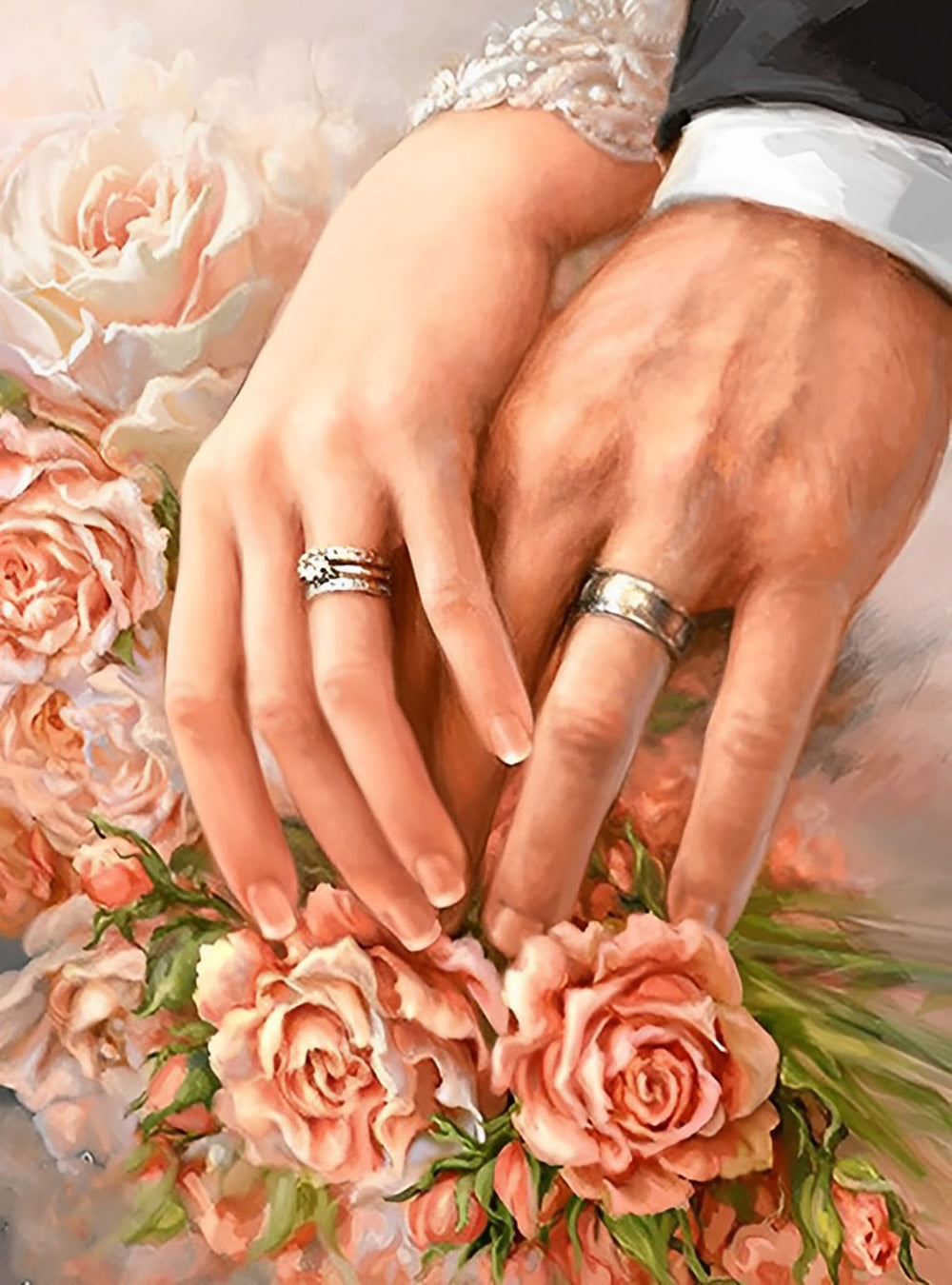 Handen met Ringen tussen Rozen Diamond Painting