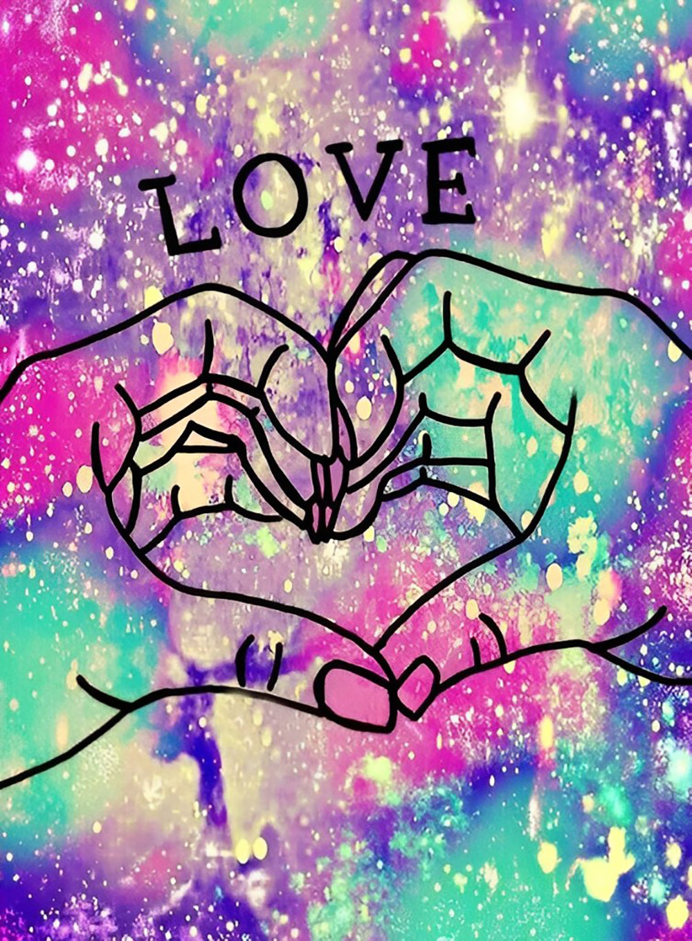 Handen Vormen Hart met 'LOVE', Achtergrond vol Sterren Diamond Painting