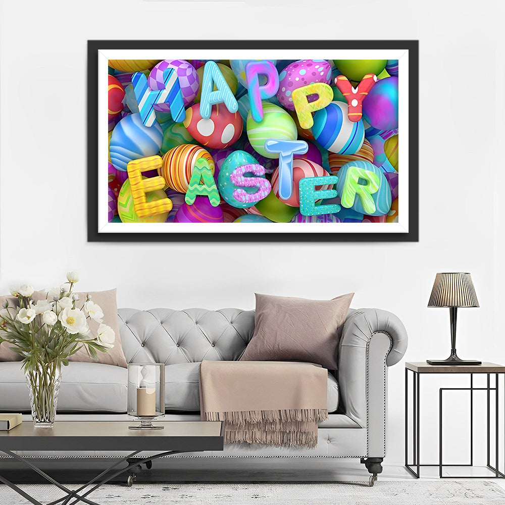 Happy Easter tussen Veelkleurige Eieren Diamond Painting