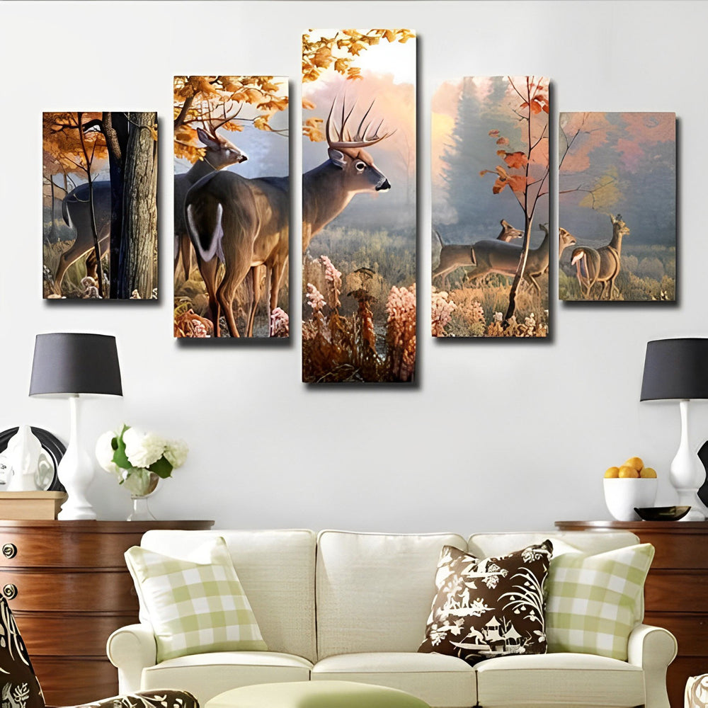 Harmonieuze Hertenroede in Herfstbos 5 Platen Diamond Painting