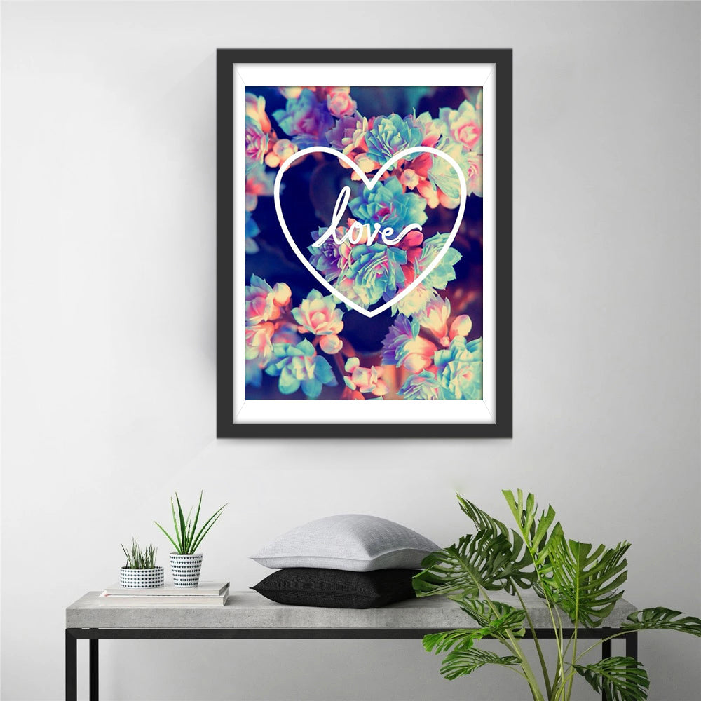 Hart met 'love' en Bloemen Diamond Painting