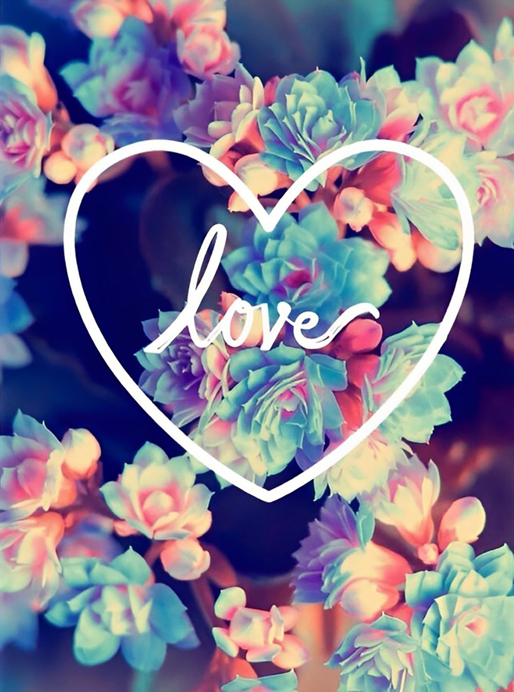 Hart met 'love' en Bloemen Diamond Painting