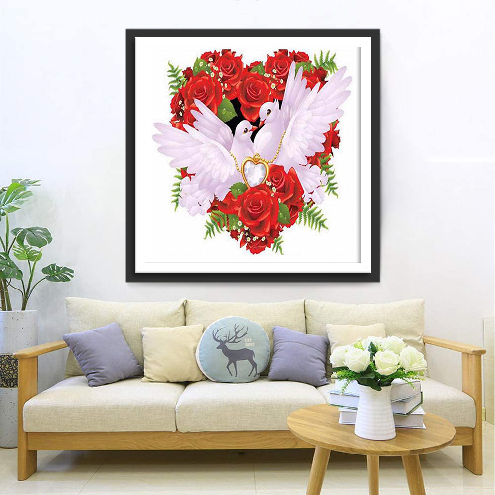Hart van Rozen en Duiven Diamond Painting