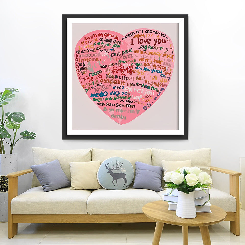 Hart vol Liefdesuitingen in Diverse Talen Diamond Painting