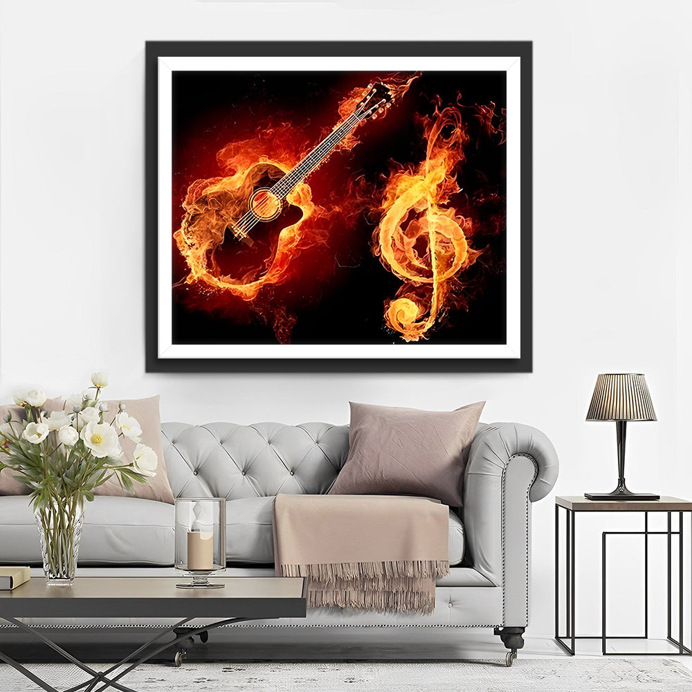 Hartstochtelijk Levendige Vlammende Gitaar en Voorkruis Diamond Painting