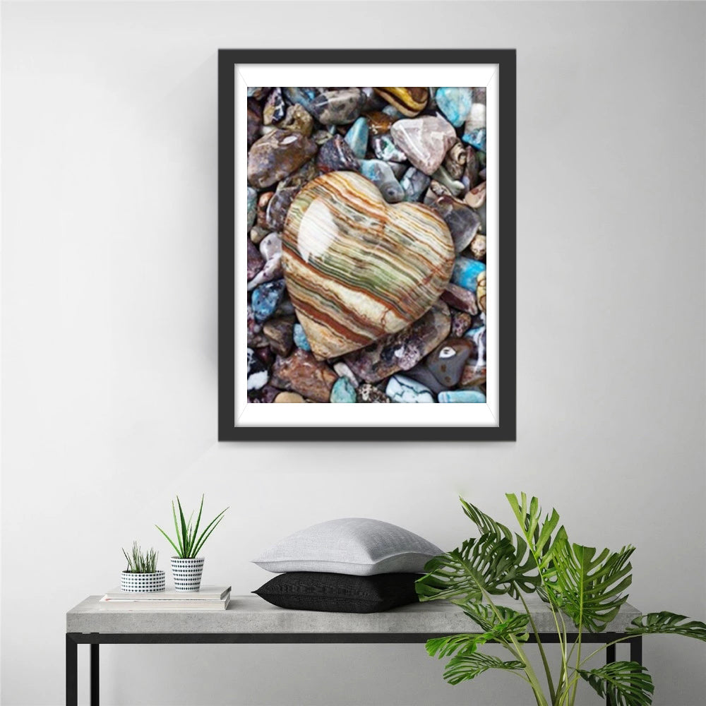 Hartvormig Gesteente met Aardse Tinten omgeven door Edelstenen Diamond Painting
