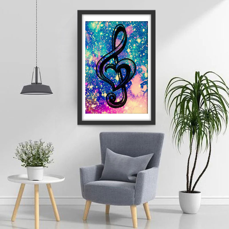 Hartvormige Muzieksleutel in een Sprankelend Universum Diamond Painting