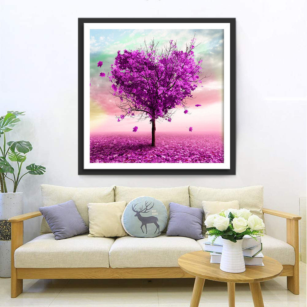 Hartvormige Paarse Boom Diamond Painting