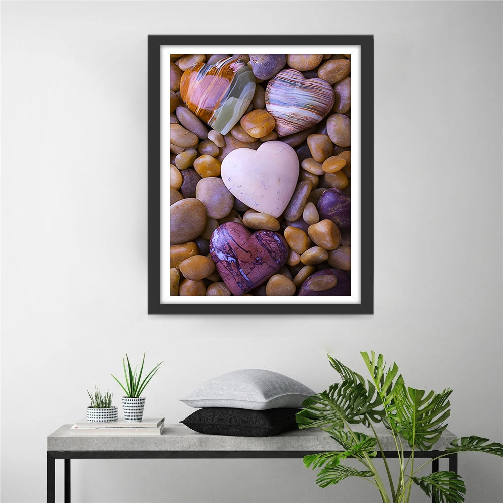 Hartvormige Stenen tussen Ronde Keien Diamond Painting