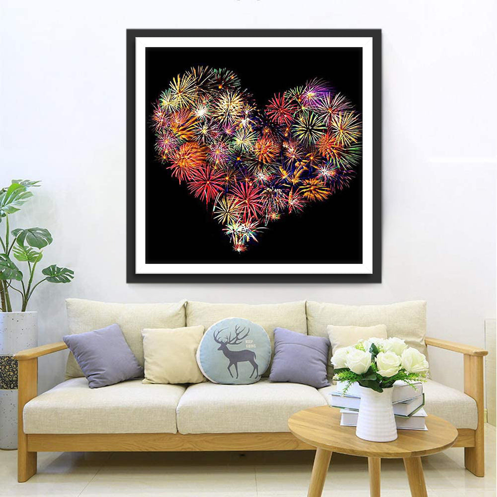 Hartvormige Vuurwerkshow Diamond Painting